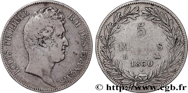 LOUIS-PHILIPPE I
Type : 5 francs type Tiolier sans le I, tranche en creux 
Date ...