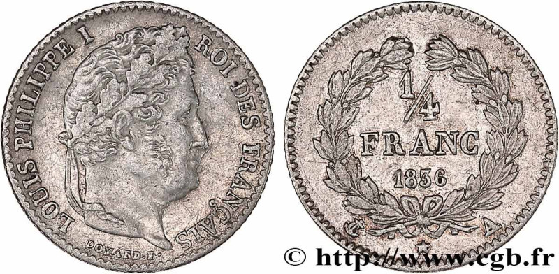 LOUIS-PHILIPPE I
Type : 1/4 franc Louis-Philippe 
Date : 1836 
Mint name / Town ...