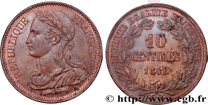 II REPUBLIC
Type : Concours de 10 centimes, essai en cuivre par Montagny, premie...