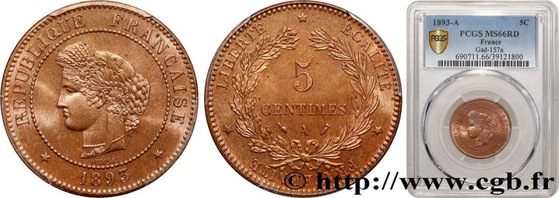 III REPUBLIC
Type : 5 centimes Cérès 
Date : 1893 
Mint name / Town : Paris 
Qua...