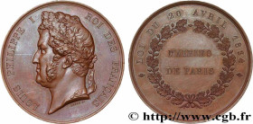LOUIS-PHILIPPE I
Type : Médaille, Mairies de Paris 
Date : 1834 
Metal : bronze 
Diameter : 51  mm
Engraver : GATTEAUX Jacques-Édouard (1788-1881) 
We...