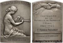 INSURANCES
Type : Médaille, l’Union fait la force, Centenaire de la Mutuelle de Marseille 
Date : 1926 
Metal : silver 
Diameter : 56  mm
Engraver : L...