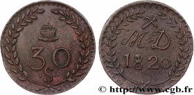 MINES AND FORGES
Type : MINES D'ANICHE - 30 sols 
Date : 1820 
Metal : copper 
Diameter : 30  mm
Orientation dies : 12  h.
Weight : 13,01  g.
Rarity :...