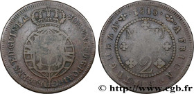 ANGOLA
Type : 2 Macuta Jean Prince Régent 
Date : 1815 
Quantity minted : - 
Metal : copper 
Diameter : 45  mm
Orientation dies : 12  h.
Weight : 34,7...
