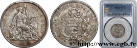 PERU
Type : 25 Centimos “Liberté” assise 
Date : 1859 
Mint name / Town : Lima 
Metal : silver 
Millesimal fineness : 900  ‰
Diameter : 23  mm
Orienta...