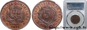 DOMINICAN REPUBLIC
Type : 5 Centesimos Proof 
Date : 1891 
Mint name / Town : Paris 
Quantity minted : 400000 
Metal : bronze 
Diameter : 25  mm
Orien...