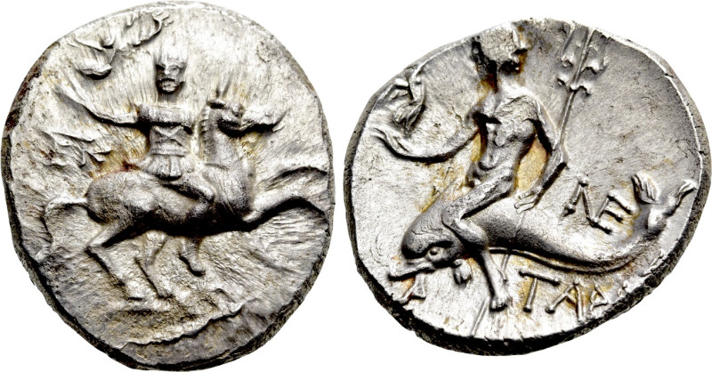 CALABRIA. Tarentum. Nomos (Circa 240-228 BC). 

Obv: Warrior, wearing military...