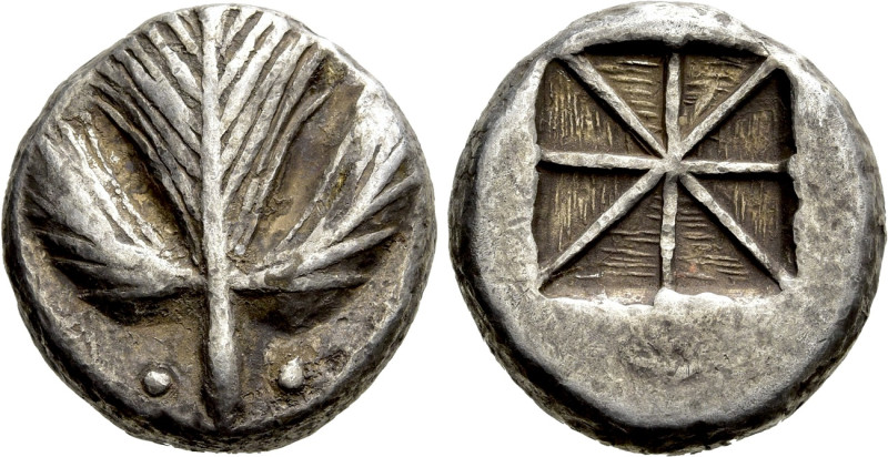 SICILY. Selinos. Didrachm (Circa 540/30-510 BC).

Obv: Selinon leaf, with pell...