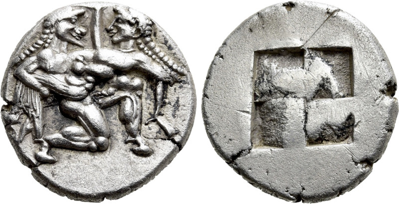 THRACE. Thasos. Stater (Circa 500-480 BC).

Obv: Ithyphallic satyr advancing r...