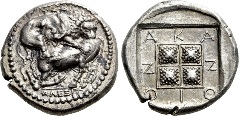 MACEDON. Akanthos. Tetradrachm (Circa 430-390 BC). Alexis, magistrate.

Obv: A...