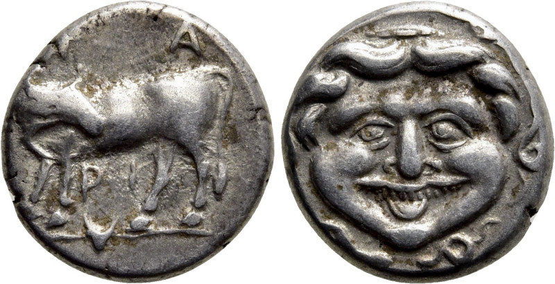 MYSIA. Parion. Hemidrachm (4th century BC). 

Obv: ΠΑ / ΡΙ. 
Bull standing le...