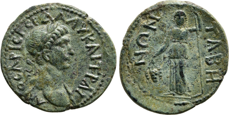 CARIA. Tabae. Trajan (98-117). Ae. 

Obv: ΑΥ ΚΑΙ ΤΡΑΙΑΝΟϹ ΑΡΙϹ ΓΕΡ ΔΑ. 
Laure...