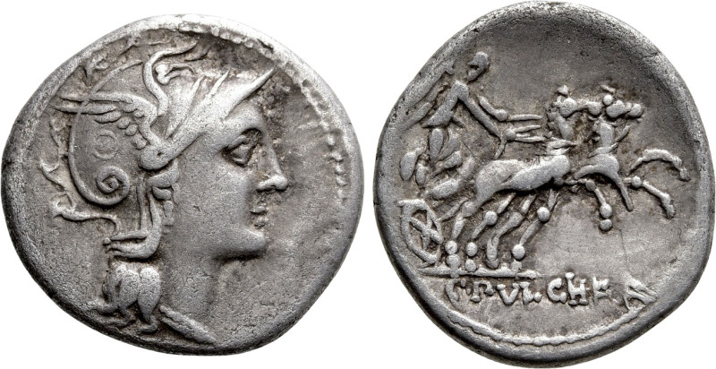 C. CLAUDIUS PULCHER. Denarius (110-109 BC). Rome. 

Obv: Helmeted head of Roma...