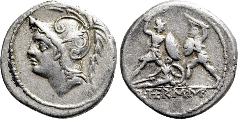 Q. THERMUS M. F. Denarius (103 BC). Rome. 

Obv: Head of Mars left, wearing cr...