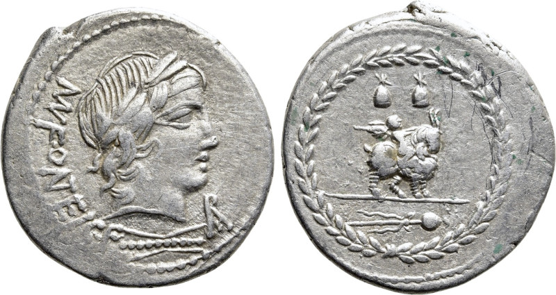 MN. FONTEIUS C.F. Denarius (85 BC). Rome. 

Obv: MN FONTEI C F. 
Laureate hea...