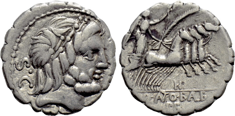 Q. ANTONIUS BALBUS. Serrate Denarius (83-82 BC). Rome. 

Obv: S•C. 
Laureate ...