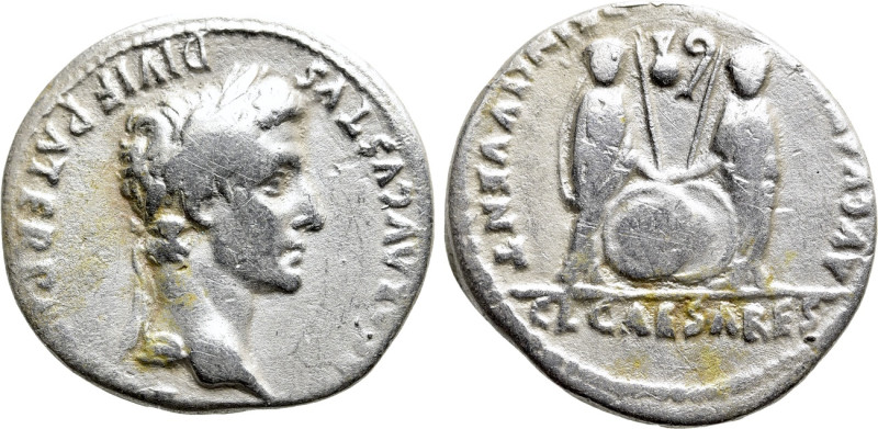 AUGUSTUS (27 BC-14 AD). Denarius. Lugdunum. 

Obv: CAESAR AVGVSTVS DIVI F PATE...