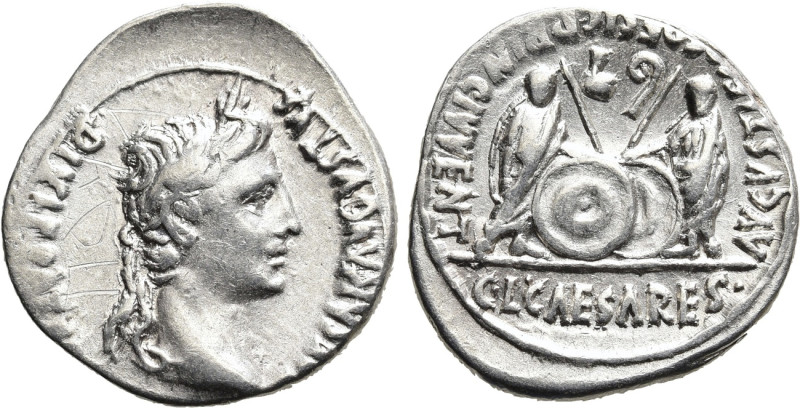 AUGUSTUS (27 BC-14 AD). Denarius. Lugdunum. 

Obv: CAESAR AVGVSTVS DIVI F PATE...