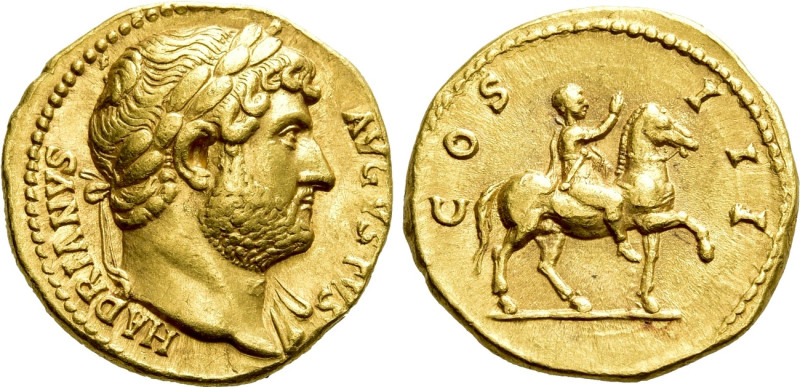 HADRIAN (117-138). GOLD Aureus. Rome.

Obv: HADRIANVS AVGVSTVS.
Laureate bust...