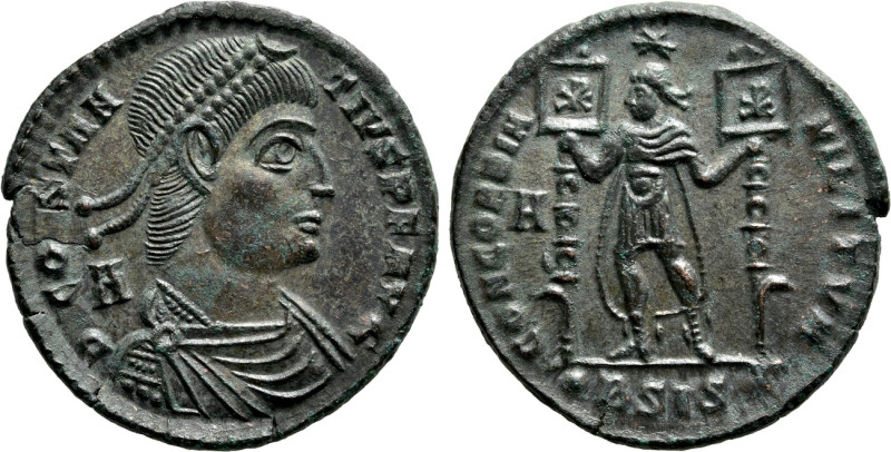 CONSTANTIUS II (337-361). Ae. Siscia. 

Obv: D N CONSTANTIVS P F AVG. 
Diadem...