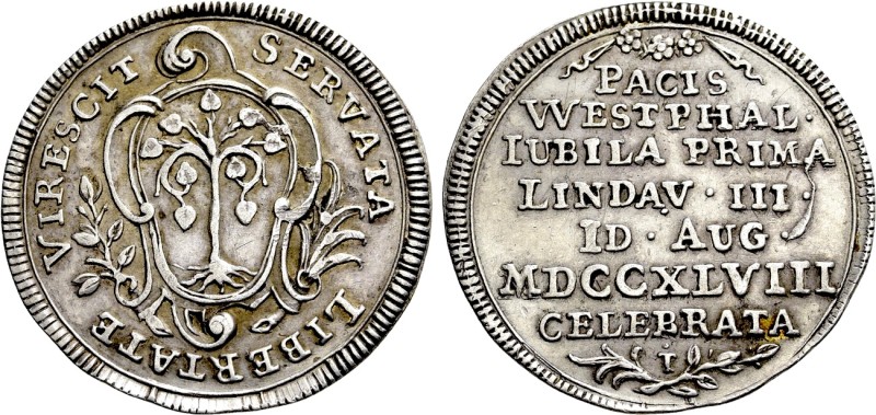 GERMANY. Lindau. Silver pattern strike from the dies of 1/2 Ducat (1748). Centen...