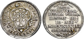 GERMANY. Lindau. Silver pattern strike from the dies of 1/2 Ducat (1748). Centenary of the peace of Westphalia