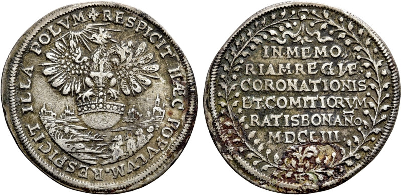 GERMANY. Regensburg. Silver pattern strike from the dies of 2 Ducats (1653). Imp...