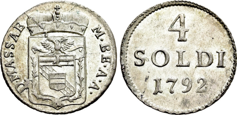 ITALY. Massa di Lunigiana. Maria Beatrice d'Este (1790-1796). 4 Soldi (1792). 
...