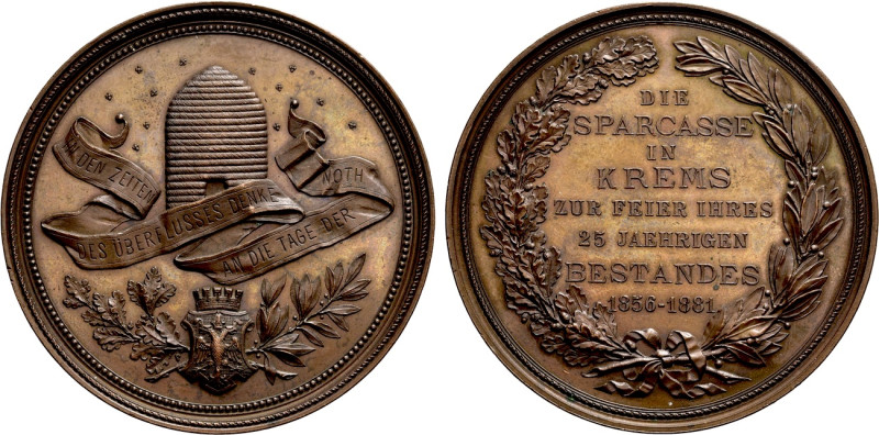 AUSTRIA. Bronze Medal (1881). Celebrating the 25th anniversary of the Bank of Kr...