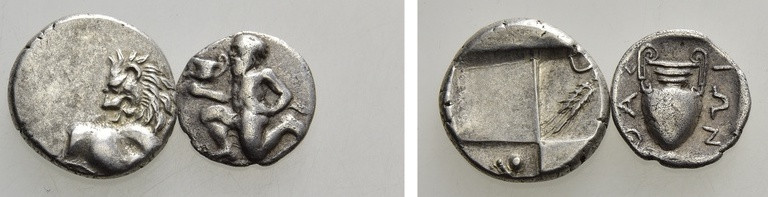 2 Coins of Thasos and Chersonessos. 

Obv: .
Rev: .

. 

Condition: See p...