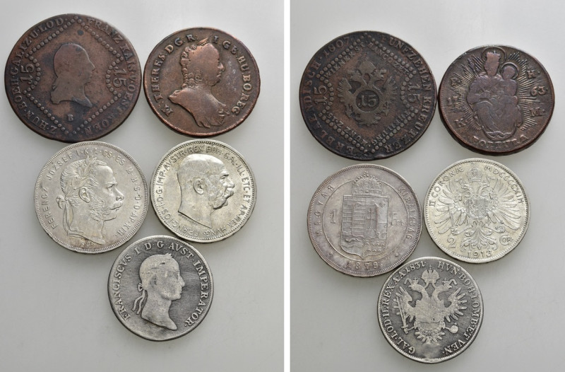 5 Coins of Austria and Hungary. 

Obv: .
Rev: .

. 

Condition: See pictu...