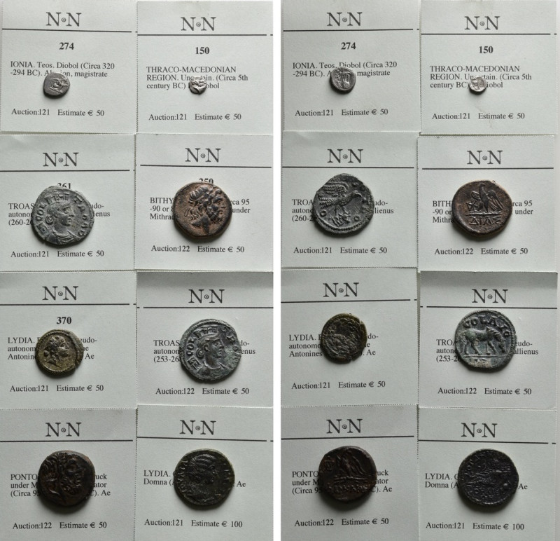 8 Greek and Roman Coins. 

Obv: .
Rev: .

. 

Condition: See picture.

...