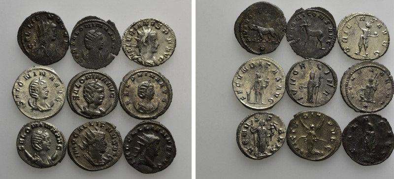 9 Antoniniani; Gallienus, Salonina etc.

Obv: .
Rev: .

.

Condition: See...