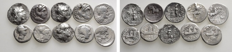 10 Roman and Greek Silver Coins. 

Obv: .
Rev: .

. 

Condition: See pict...