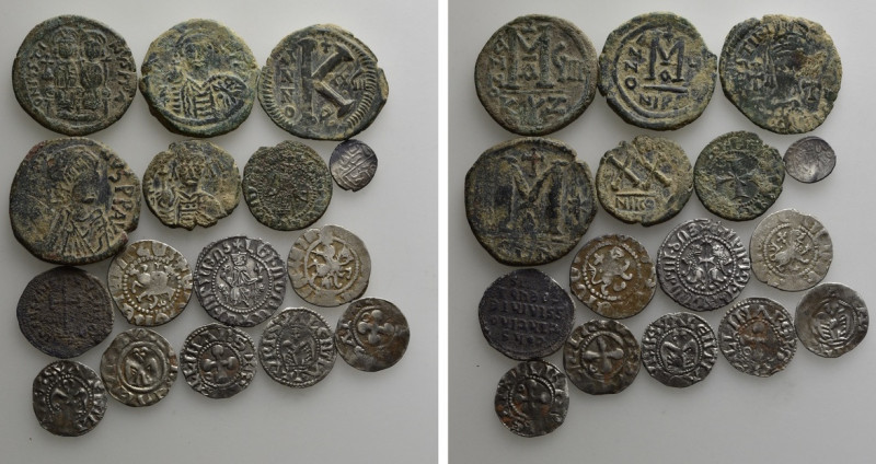 16 Byzantine and Medieval Coins. 

Obv: .
Rev: .

. 

Condition: See pict...