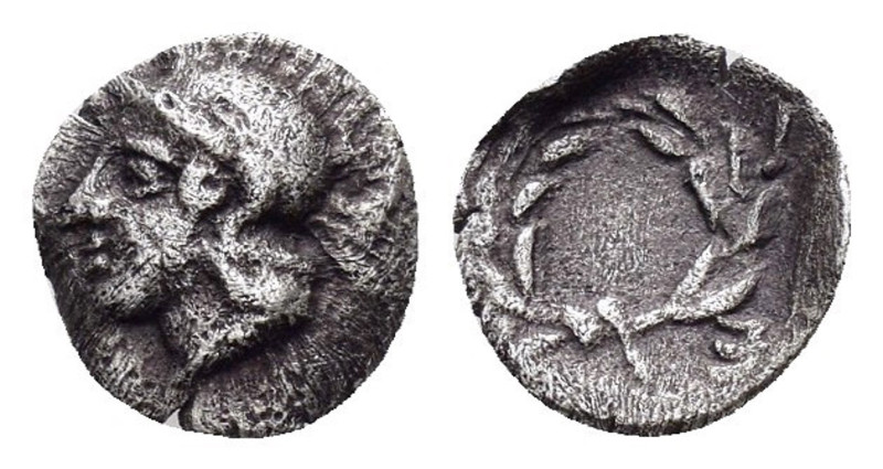 Aeolis, Elaia, 4th - 3rd Century BC
Silver Obol, 7mm, 0.33 grams
Obverse: Helm...