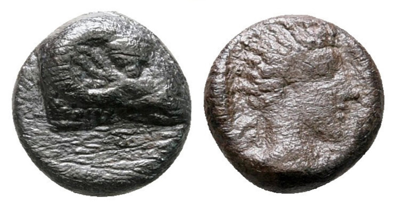 Caria, Kasolaba, 420 - 400 BC
Silver Hemiobol, 7mm, 0.52 grams
Obverse: Head o...