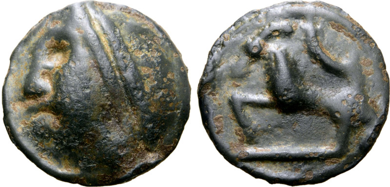Celtic Gaul, The Sequani, 100 - 50 BC
Potin Unit, 19mm, 5.47 grams
Obverse: Ce...
