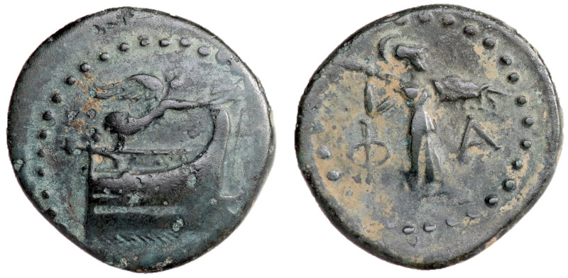 Lycia, Phaselis, 190 - 167 BC
AE20, 3.46 grams
Obverse: Prow of galley right, ...