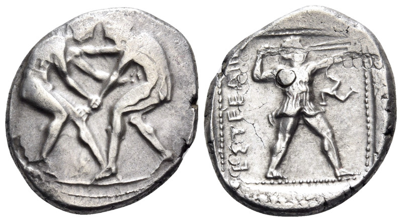 Pamphylia, Aspendos, 415 - 400 BC
Silver Stater, 25mm, 10.92 grams
Obverse: Tw...