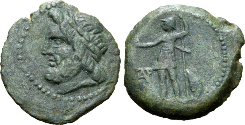Sicily, Panormus, 208 - 180 BC
AE22, 4.57 grams
Obverse: Laureate head of Zeus...