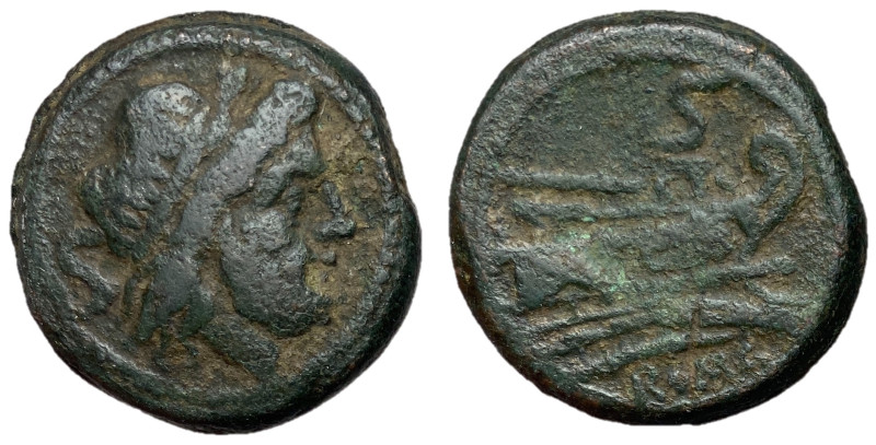 Roman Republic, Anonymous, After 211 BC
AE Semis, 29mm, 23.44 grams
Obverse: L...