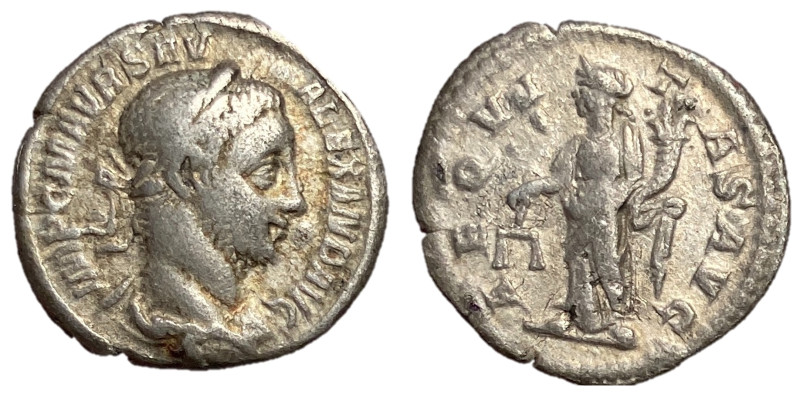 Severus Alexander, 222 - 235 AD
Silver Denarius, Rome Mint, 19mm, 2.17 grams
O...