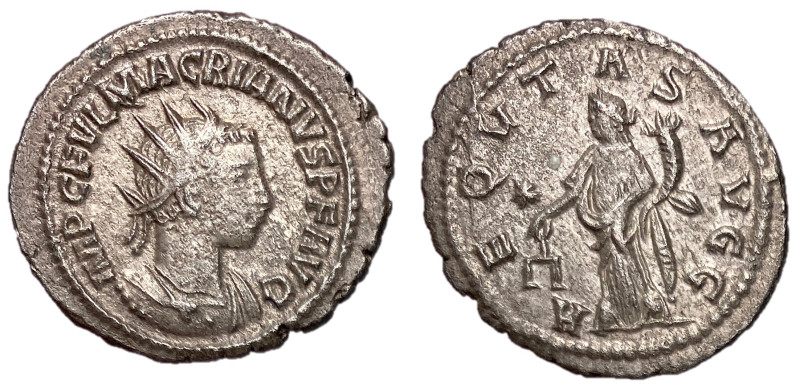 Macrianus, Usurper, 260 - 261 AD
Billon Antoninianus, Samosata Mint, 22mm, 3.21...