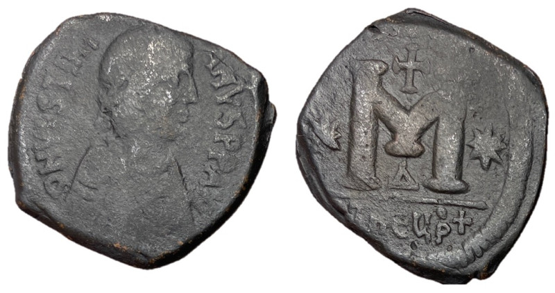 Justinian I, 527 - 565 AD
AE Follis, Theoupolis Mint, 33mm, 14.21 grams
Obvers...