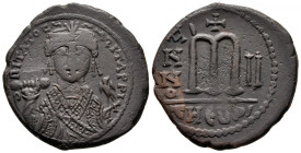 Maurice Tiberius, 582 - 602 AD, Follis of Theoupolis, 30mm