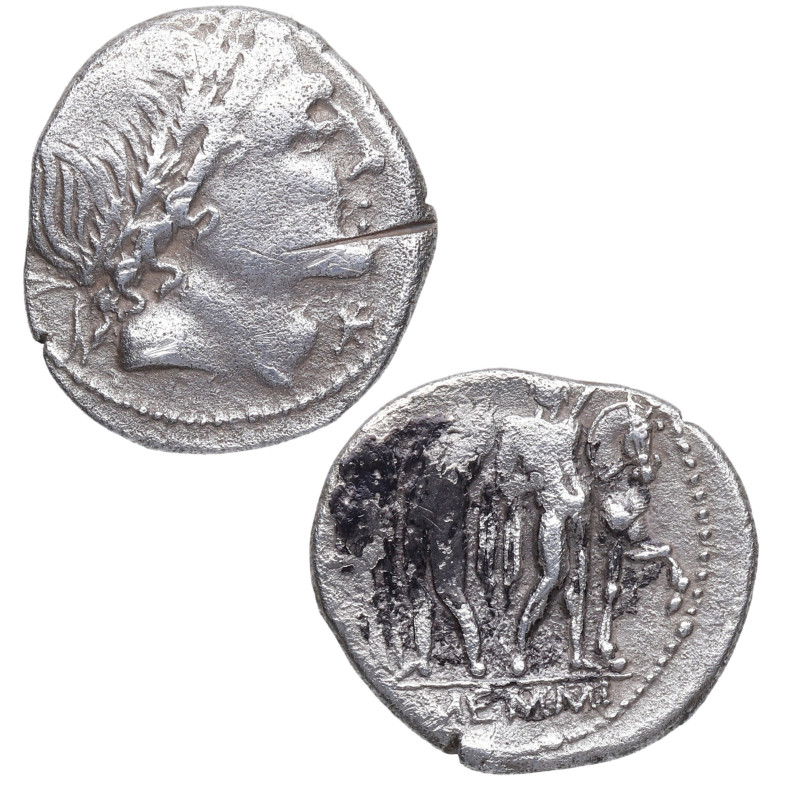 109-108 a.C. Gens Memmia. Roma. Denario. RSC-1. Ag. 3,67 g. Incisión en anverso ...