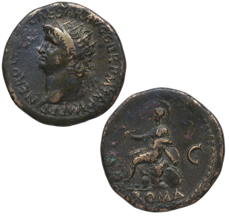 Neron (54-68 d.C). Roma. Dupondio. Ae. 15,30 g. Roma sentada a izquierda. MBC+. ...