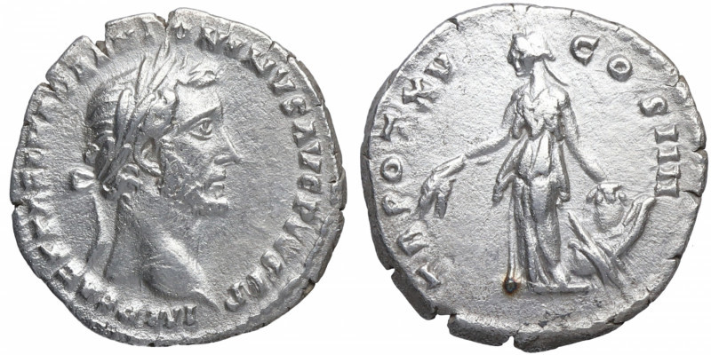 151-152 d C. Antonino Pío. Roma. Denario. Ag. 3,02 g. Rev: TR POT XV COS IIII. A...