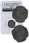 1369-79. Enrique II (1369-1379). Burgos. Cornado. Cu. Encapsulada por NN COINS en AU 58. EBC. Est.40.